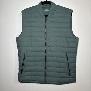 J.Crew Performance Vest Mens Medium Green Quilted Puffer Zip Pockets Lightweight